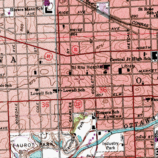 Topographic Map of Saint Ritas Medical Center Heliport, OH