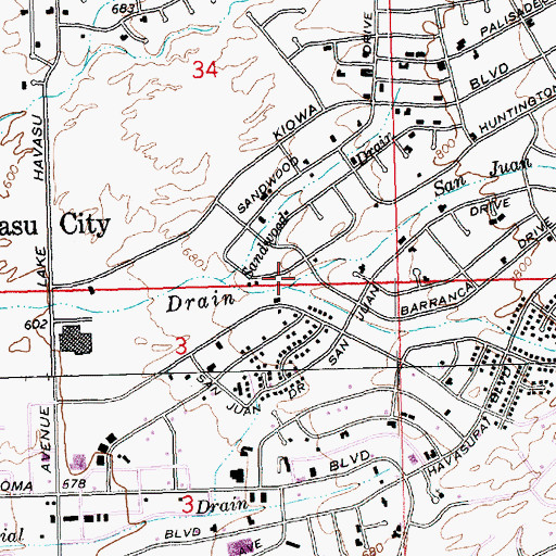 Topographic Map of San Juan Drain, AZ