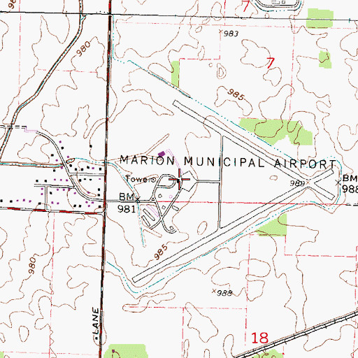 Topographic Map of Marion Municipal Airport, OH