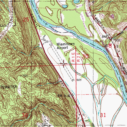 Topographic Map of Miamitown Airport (historical), OH