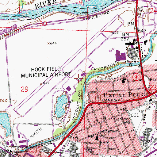 Topographic Map of Middletown Regional Airport/Hook Field, OH