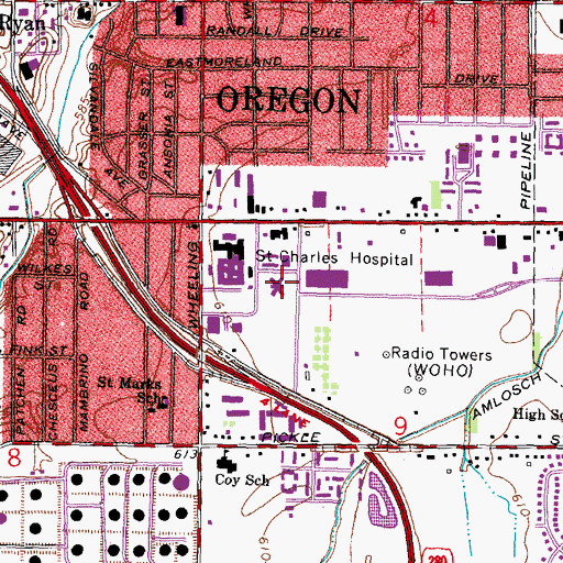 Topographic Map of Saint Charles Hospital Heliport, OH