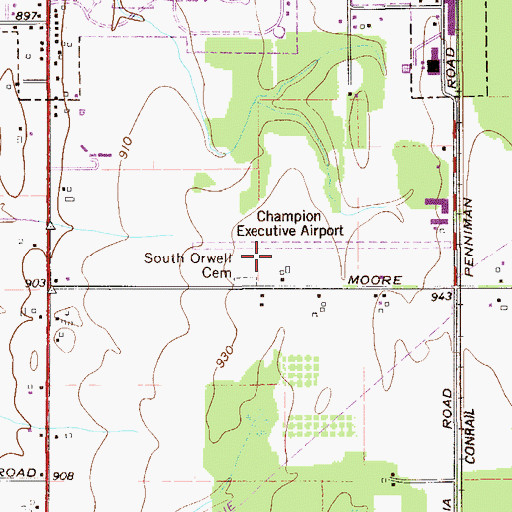 Topographic Map of Champion Executive Airport (historical), OH