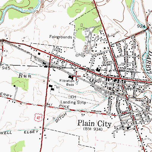 Topographic Map of Plain City Airport (historical), OH