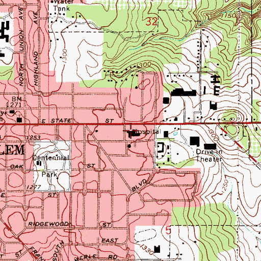 Topographic Map of Salem Community Hospital Heliport, OH