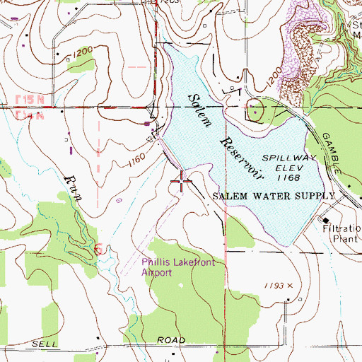 Topographic Map of Salem Lakefront Airport, OH