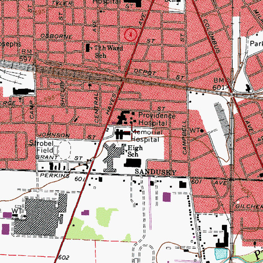 Topographic Map of Firelands Community Hospital Number 1 Heliport, OH