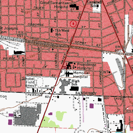 Topographic Map of Providence Hospital Heliport, OH