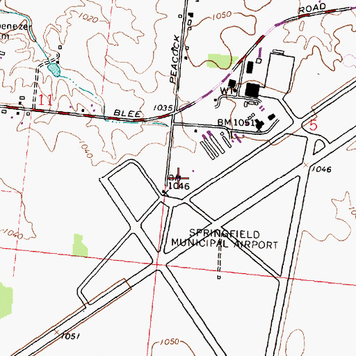 Topographic Map of Springfield-Beckley Municipal Airport, OH