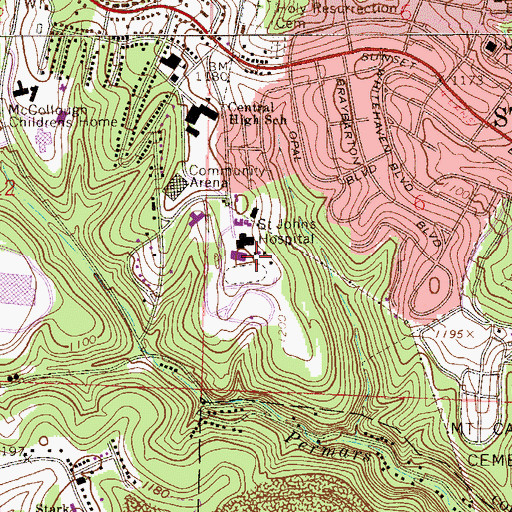 Topographic Map of Saint John Medical Center Heliport, OH
