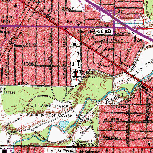 Topographic Map of Toledo Hospital Heliport, OH