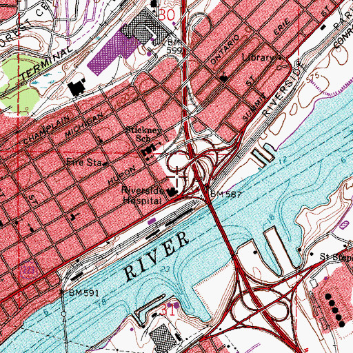 Topographic Map of Riverside Hospital Heliport, OH
