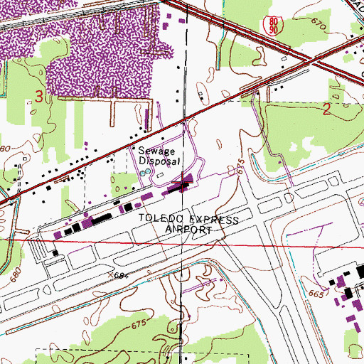 Topographic Map of Toledo Express Airport, OH