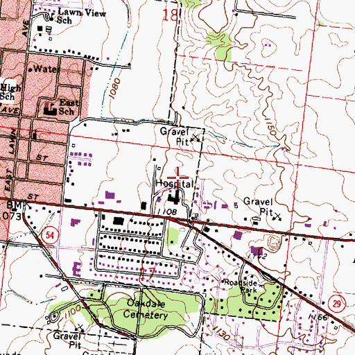 Topographic Map of Mercy Memorial Hospital Heliport, OH