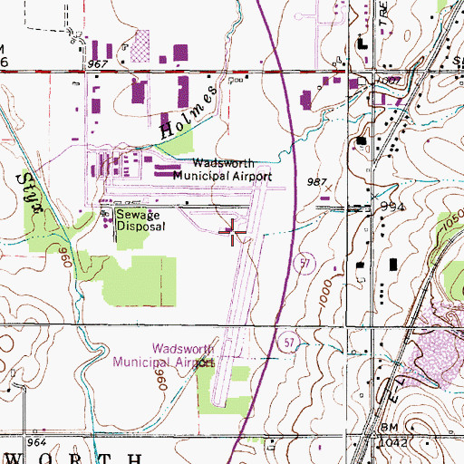 Topographic Map of Wadsworth Municipal Airport, OH