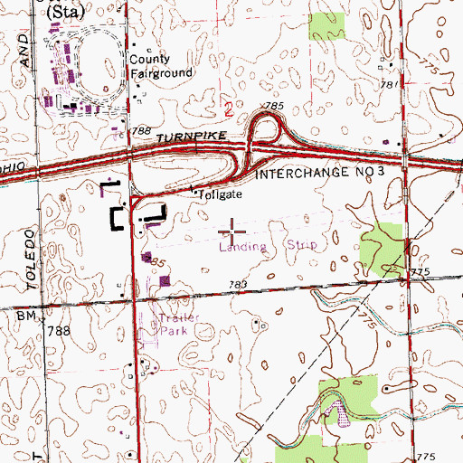 Topographic Map of Exit 3 Airport (historical), OH
