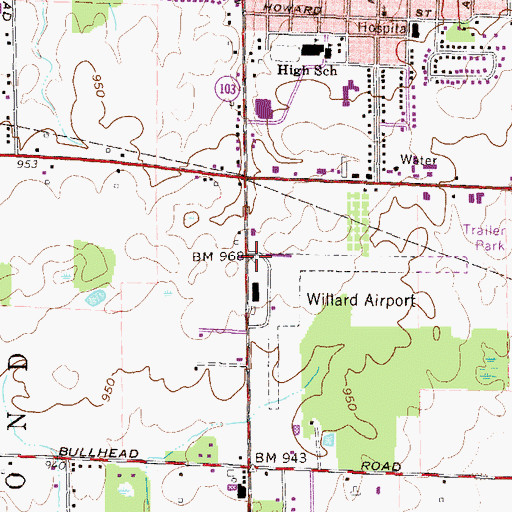 Topographic Map of Willard Airport, OH
