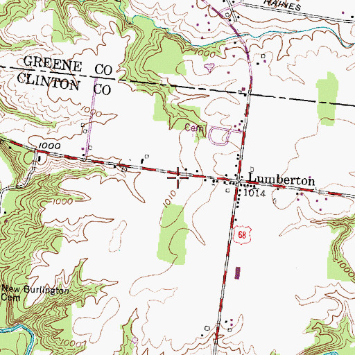 Topographic Map of Lumberton Airport, OH