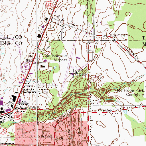 Topographic Map of Lansdowne Airport, OH
