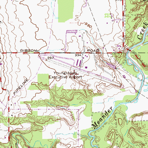 Topographic Map of Youngstown Executive Airport (historical), OH