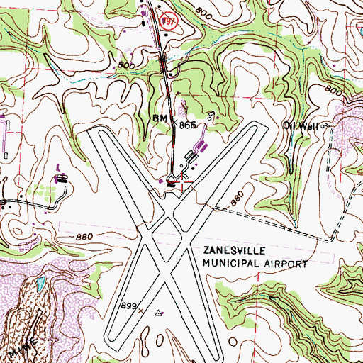 Topographic Map of Zanesville Municipal Airport, OH