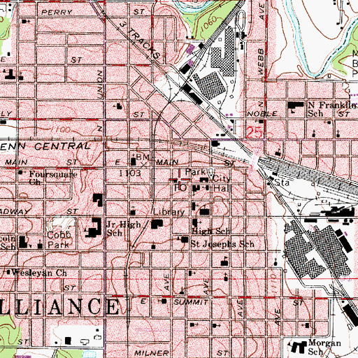 Topographic Map of Alliance Post Office, OH