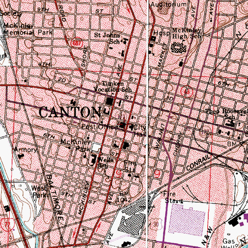 Topographic Map of Canton Post Office, OH
