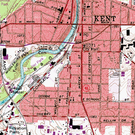 Topographic Map of Kent Post Office, OH