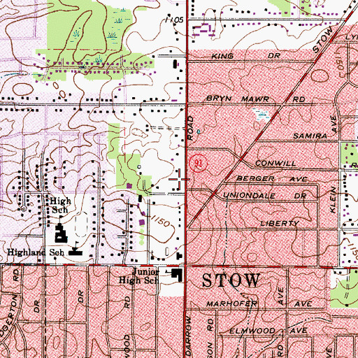 Topographic Map of Stow Post Office, OH