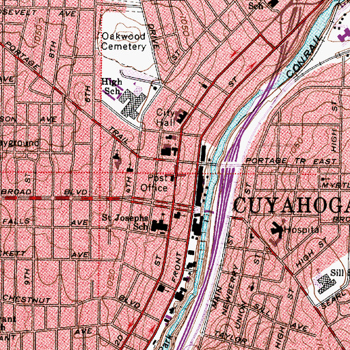 Topographic Map of Cuyahoga Falls Post Office, OH