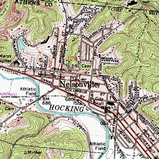 Topographic Map of Nelsonville Post Office, OH