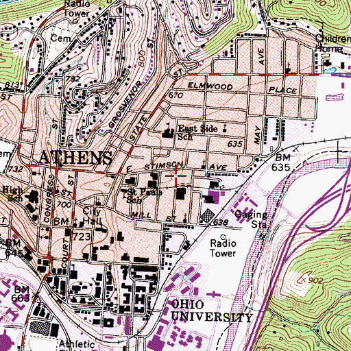 Topographic Map of Athens Post Office, OH