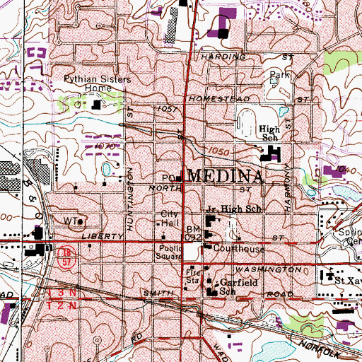Topographic Map of Medina Post Office, OH