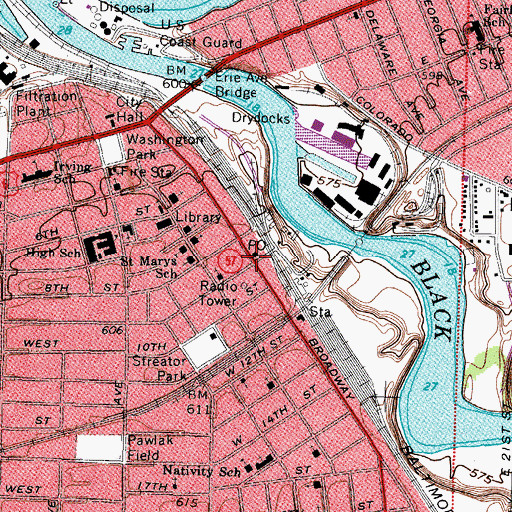 Topographic Map of Lorain Post Office, OH