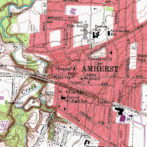 Topographic Map of Amherst Post Office, OH