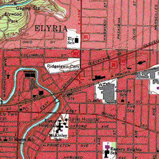 Topographic Map of Elyria Post Office, OH