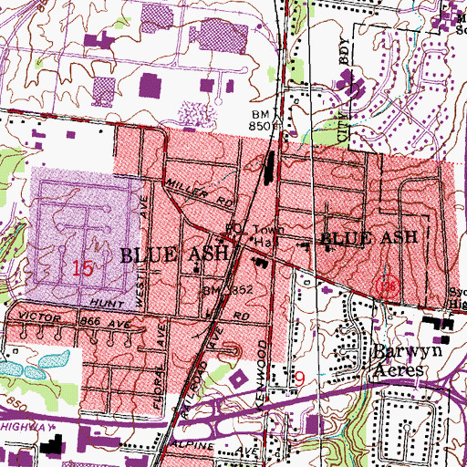 Topographic Map of Blue Ash Post Office (historical), OH