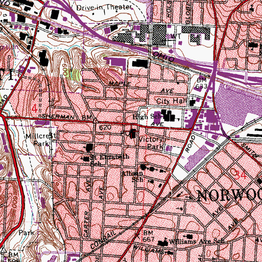 Topographic Map of Norwood Post Office, OH
