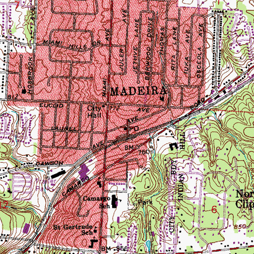 Topographic Map of Madeira Post Office (historical), OH