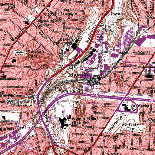 Topographic Map of Idlewild, OH
