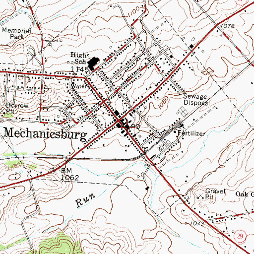 Topographic Map of Mechanicsburg Post Office, OH