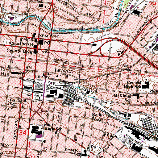 Topographic Map of East High Street Historic District, OH