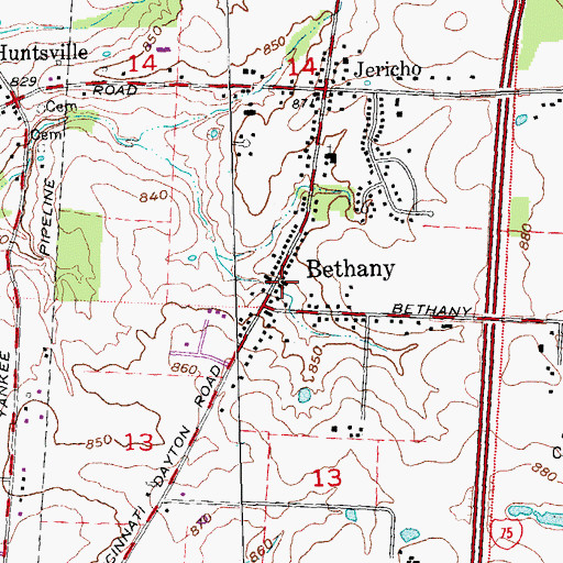 Topographic Map of Bethany Post Office (historical), OH