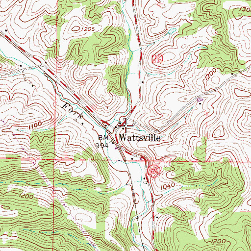 Topographic Map of Wattsville Post Office (historical), OH