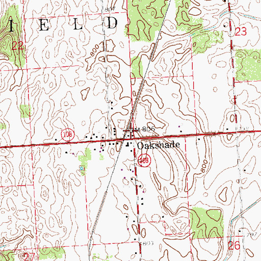 Topographic Map of Oakshade Post Office (historical), OH