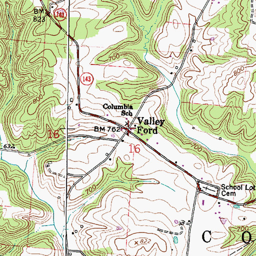 Topographic Map of Valleyford Post Office (historical), OH
