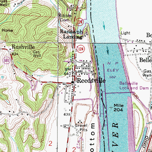 Topographic Map of Reedsville Post Office, OH