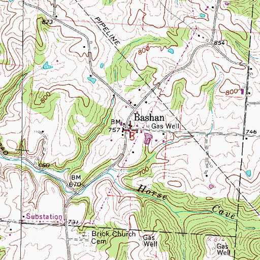 Topographic Map of Bashan Post Office (historical), OH