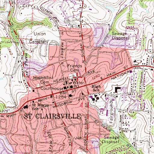 Topographic Map of First Baptist Church, OH