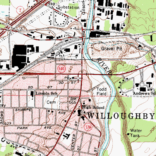 Topographic Map of Willoughby Post Office, OH